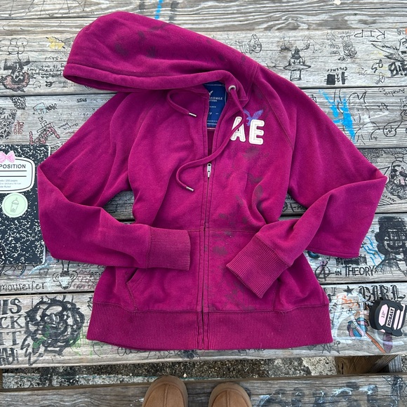 American Eagle Outfitters Tops - VTG Y2K American Eagle Magenta Zip-Up Hoodie Women’s Large